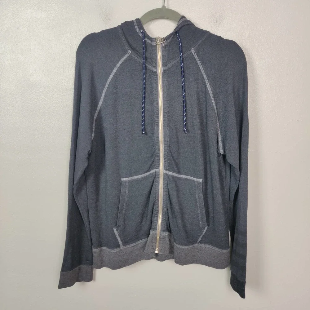 Sundry Hoodie Women's Large (3) Dark Gray Full Zip Striped Sleeve Lightweight